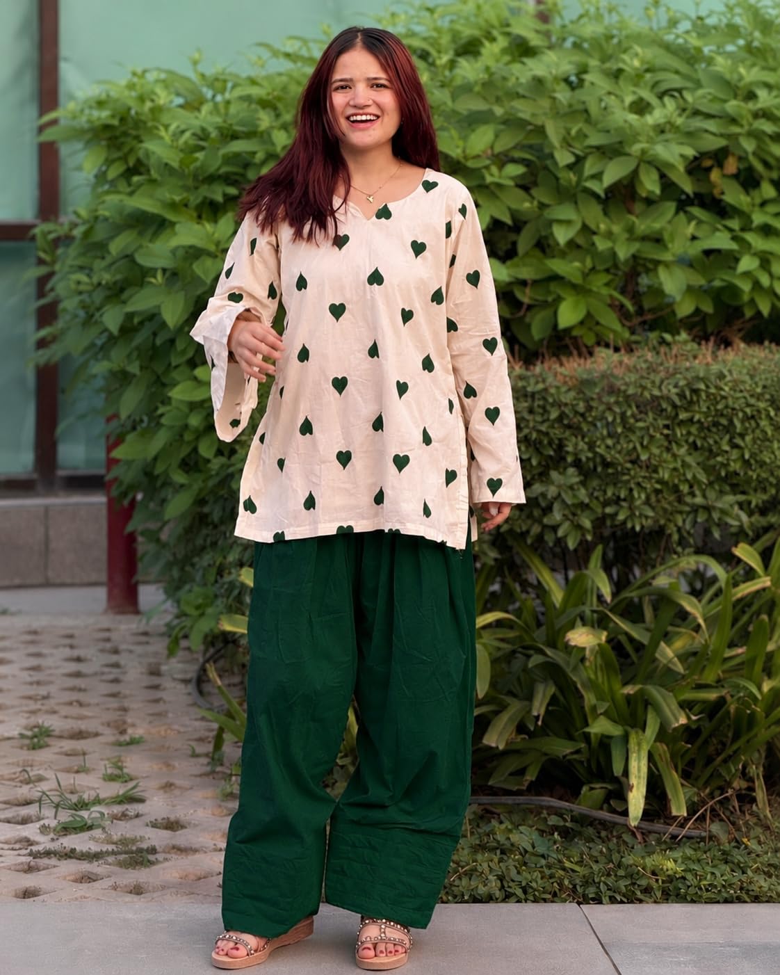 GoSriKi Farshi Salwar Suit for Women Viscose Embroidered | Co Ord Set for Woman | Straight Kurta Palazzo Outfit Round Neck V Slit Long Sleeve Ethnic Dress Womens Clothing