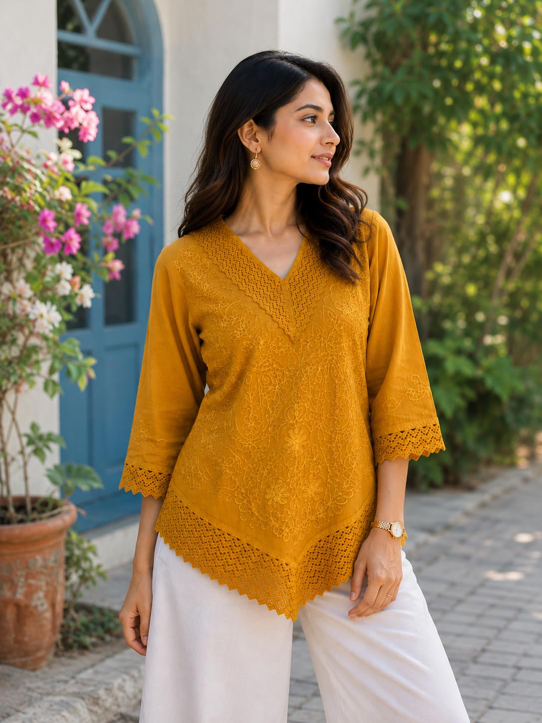 Short Kurti for Women -Embroidered Pure Cotton