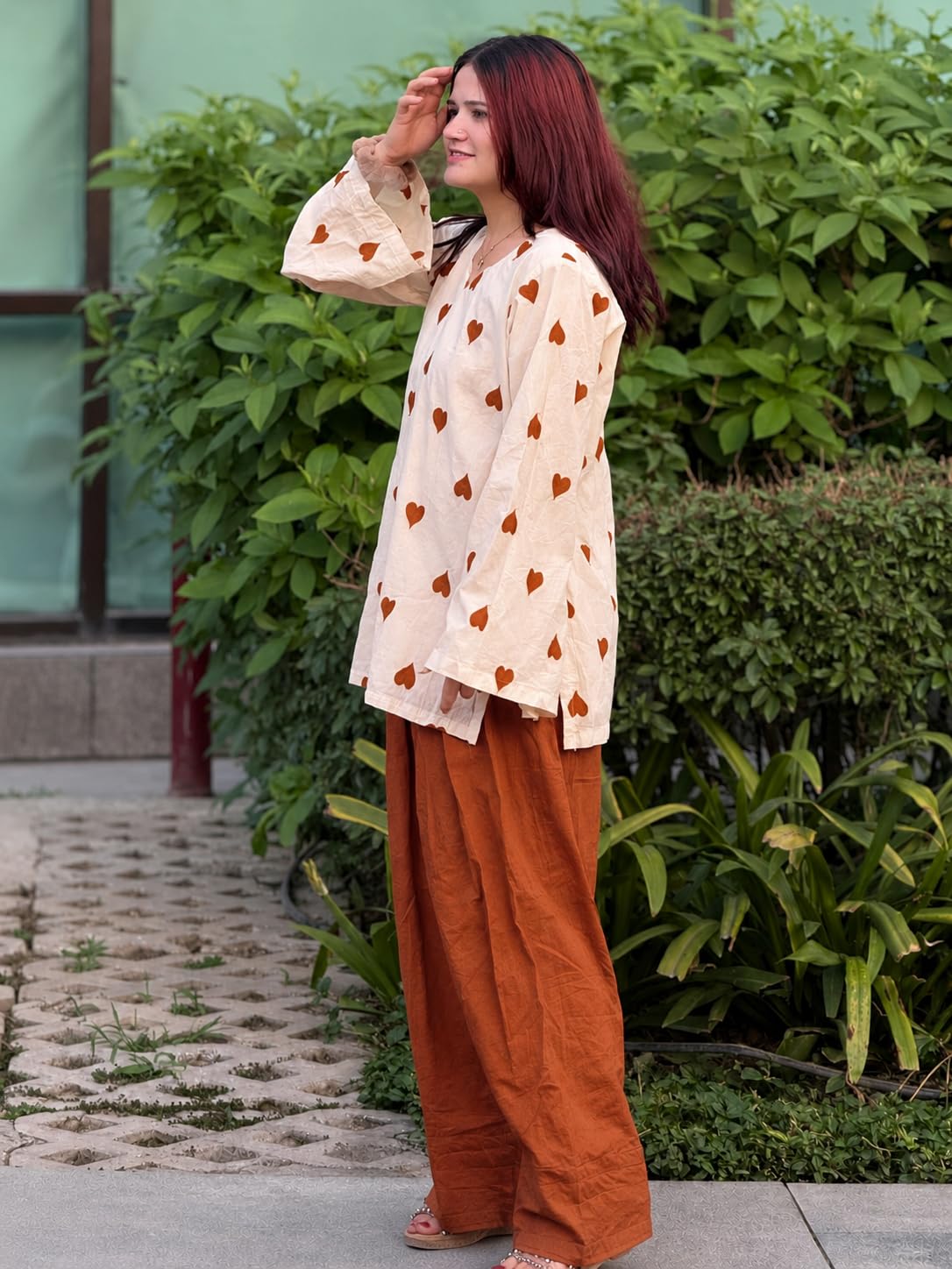 GoSriKi Farshi Salwar Suit for Women Viscose Embroidered | Co Ord Set for Woman | Straight Kurta Palazzo Outfit Round Neck V Slit Long Sleeve Ethnic Dress Womens Clothing