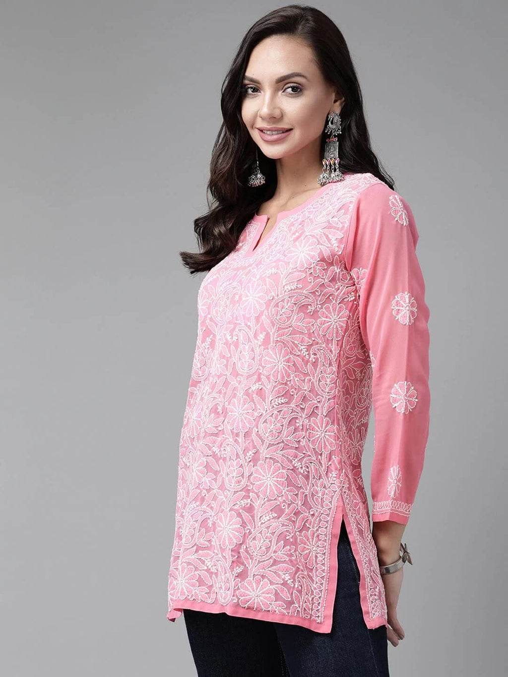Ada Hand Embroidered Lucknowi Chikankari Georgette Top for Women A911224