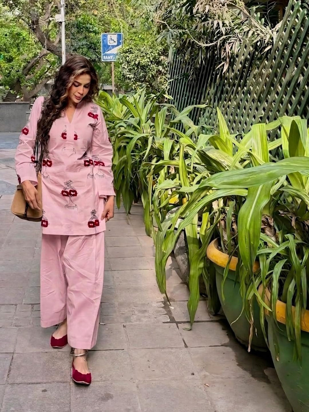 ANNI Designer Farshi Salwar Suit for Women Viscose Embroidered | Co Ord Set for Woman | Straight Kurta Palazzo Outfit Round Neck V Slit Long Sleeve Ethnic Dress Womens Clothing