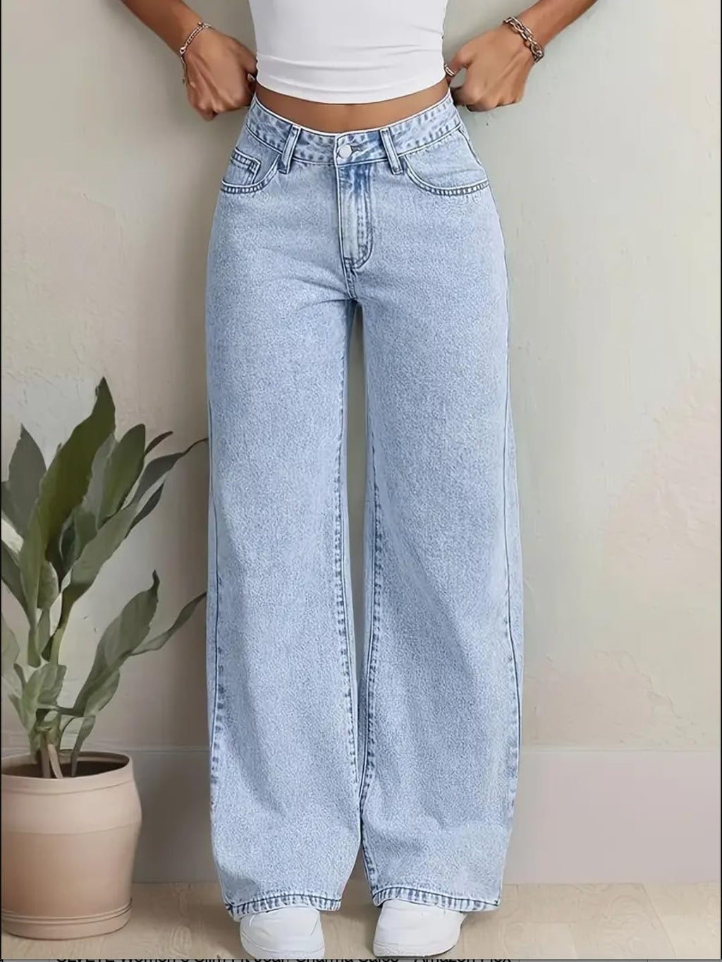 Nifty Women's Denim Stretchable High Waist Light Wash Baggy Jeans || Back Pocket Bow tie Detail