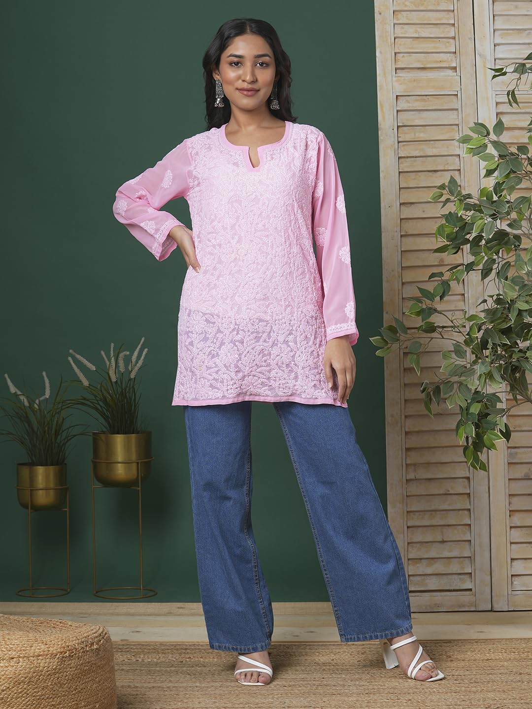 Ada Hand Embroidered Lucknowi Chikankari Georgette Top for Women A911224