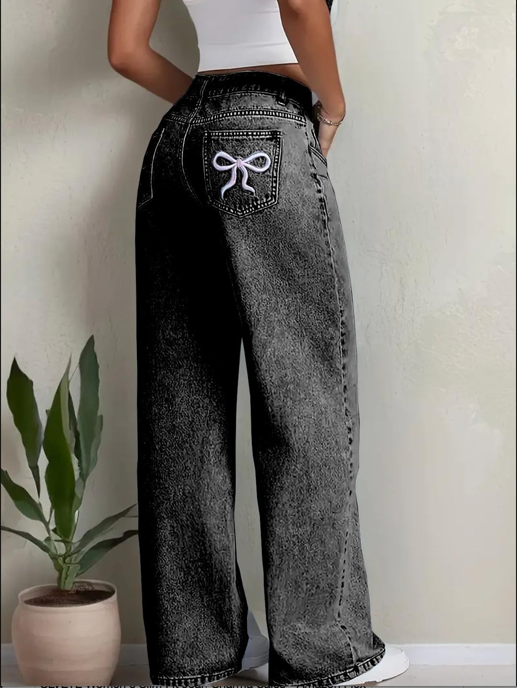 Nifty Women's Denim Stretchable High Waist Light Wash Baggy Jeans || Back Pocket Bow tie Detail