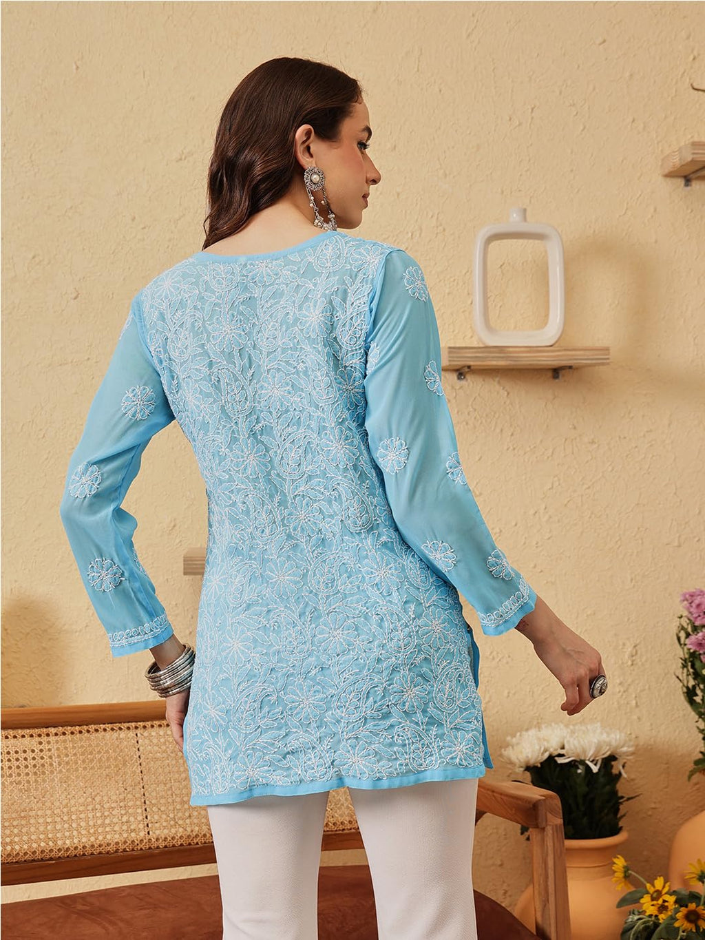 Ada Hand Embroidered Lucknowi Chikankari Georgette Top for Women A911224