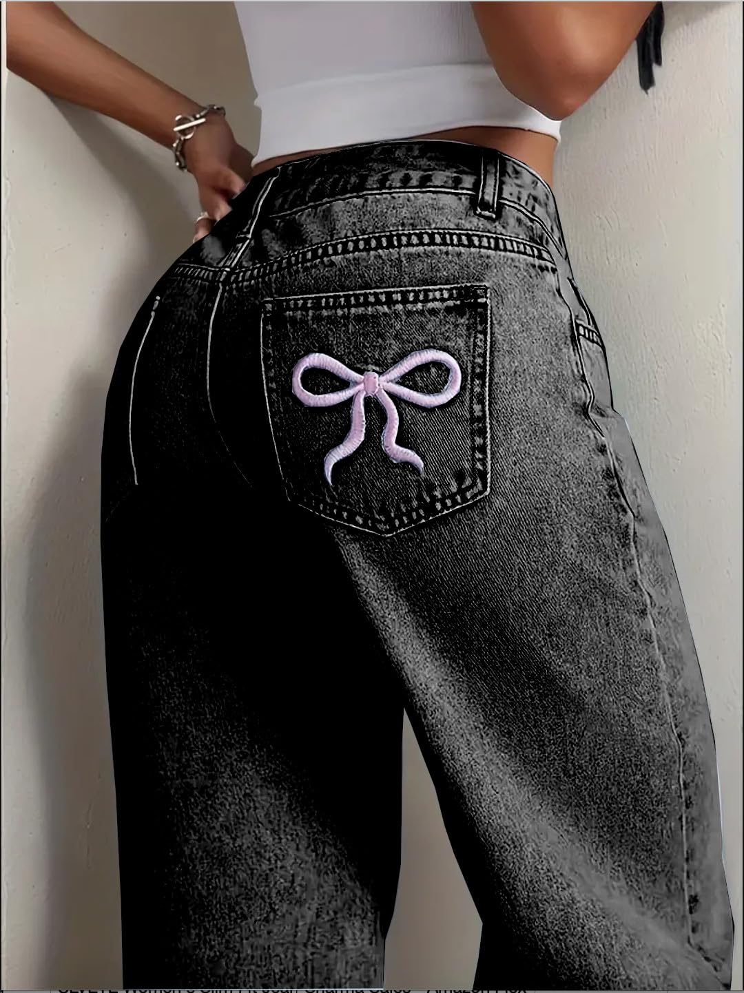Nifty Women's Denim Stretchable High Waist Light Wash Baggy Jeans || Back Pocket Bow tie Detail