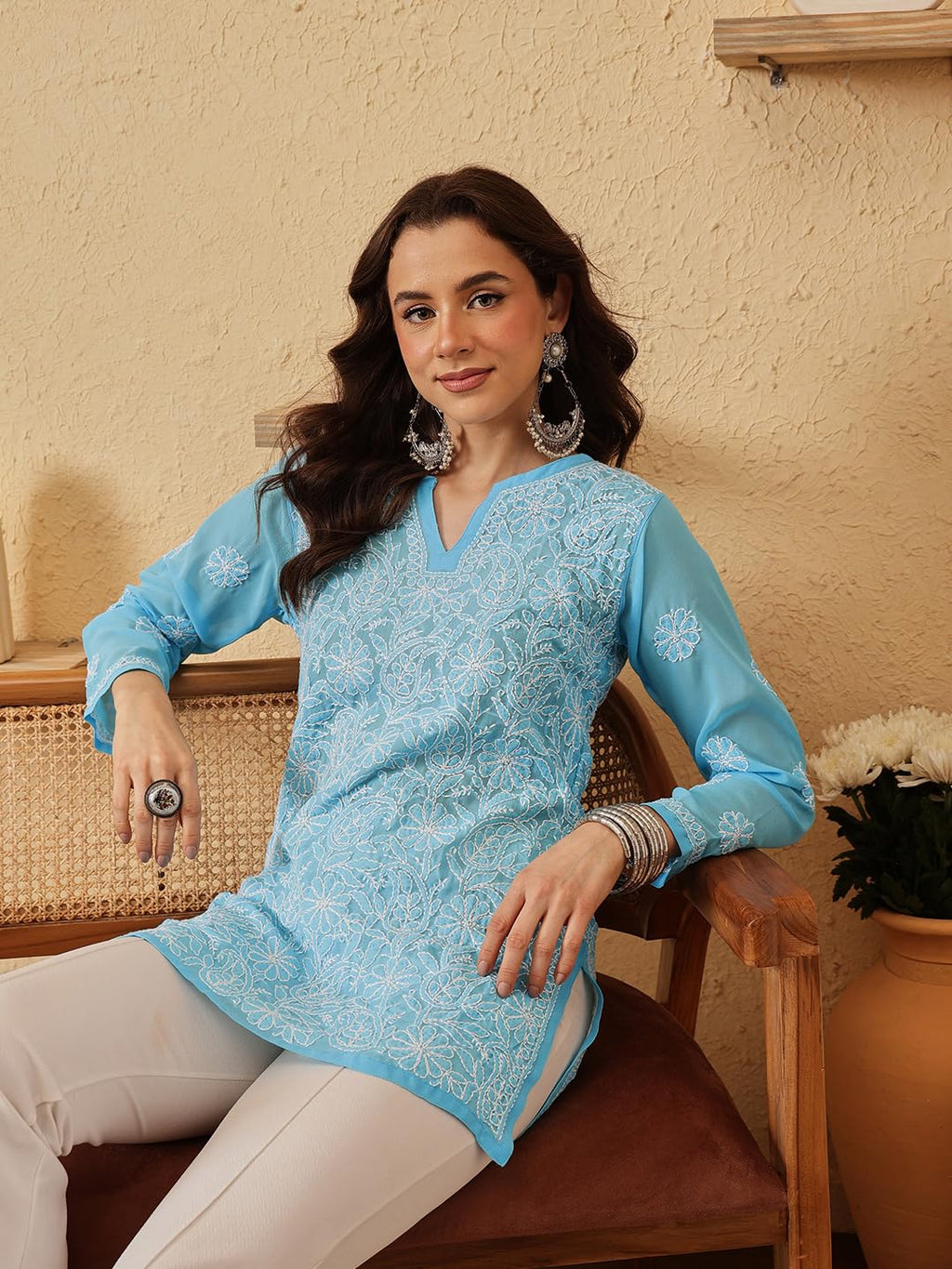 Ada Hand Embroidered Lucknowi Chikankari Georgette Top for Women A911224