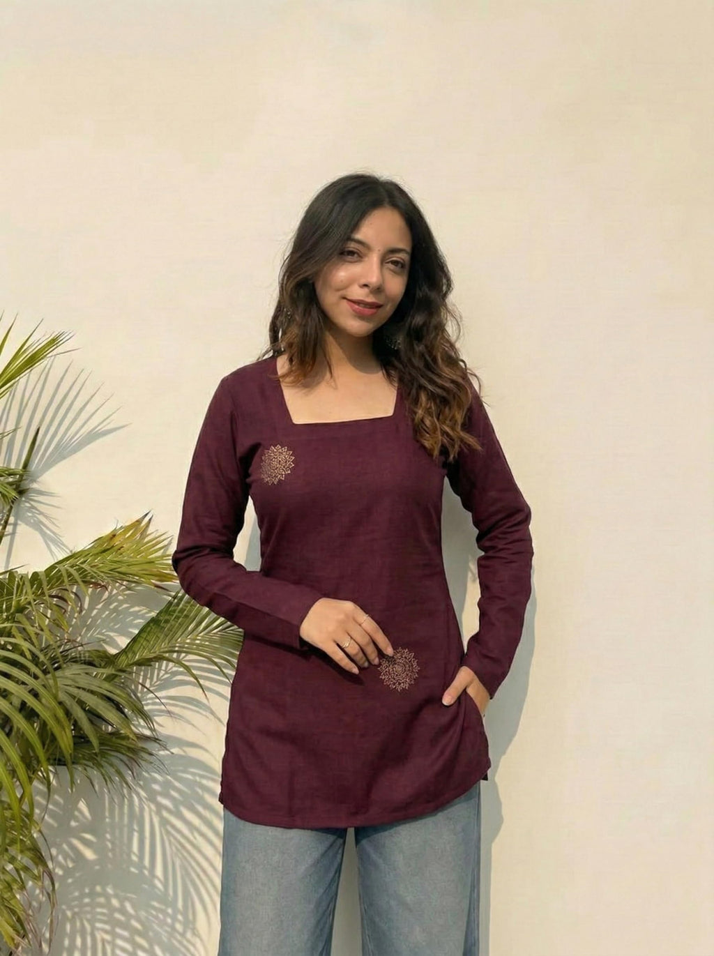 ANNI Designer Women’s Viscose Printed Short Kurti | Straight Fit Ethnic Top with Square Neck | Bell Sleeve Casual Indian Kurta for Office College, Party