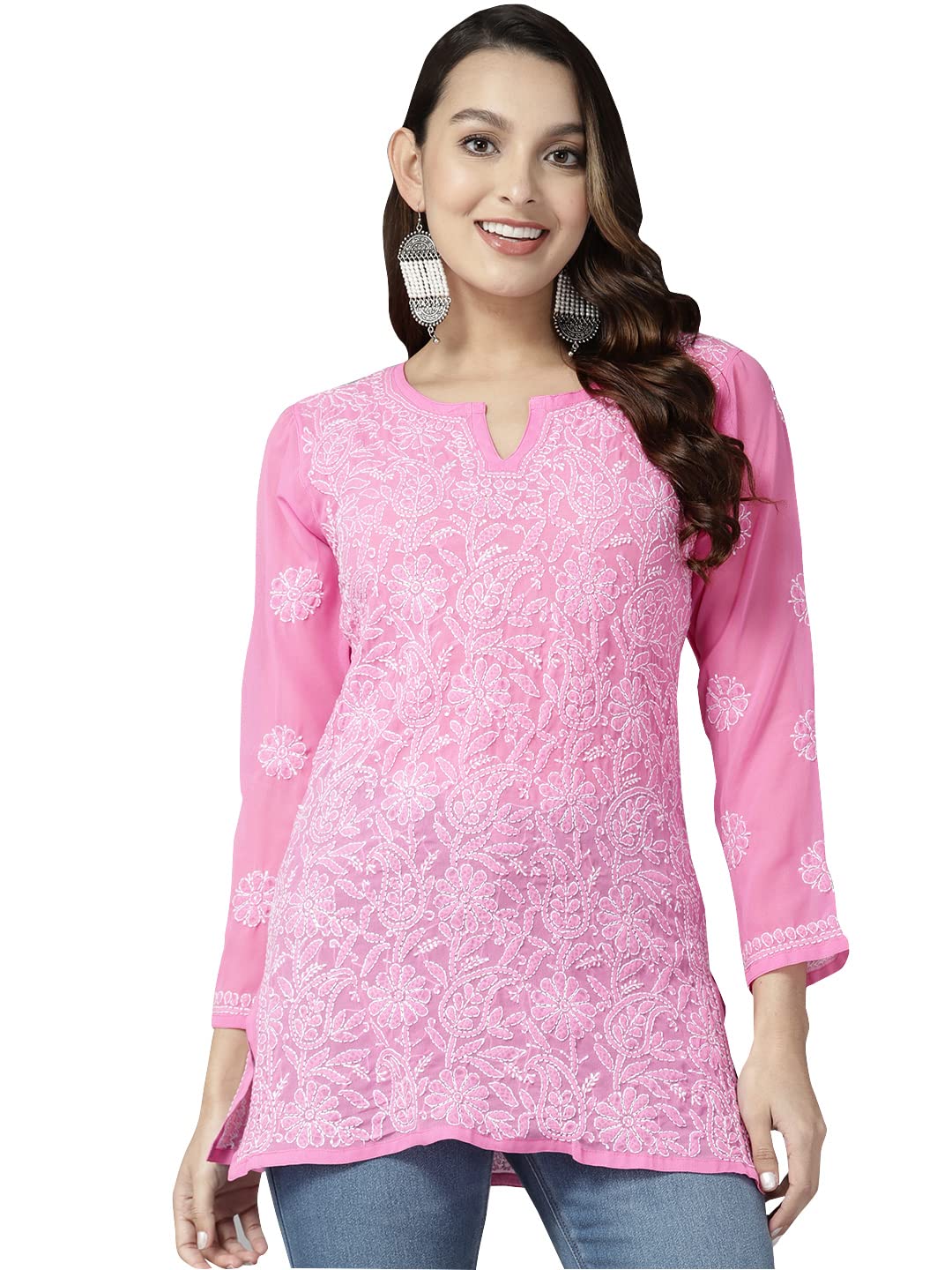 Ada Hand Embroidered Lucknowi Chikankari Georgette Top for Women A911224