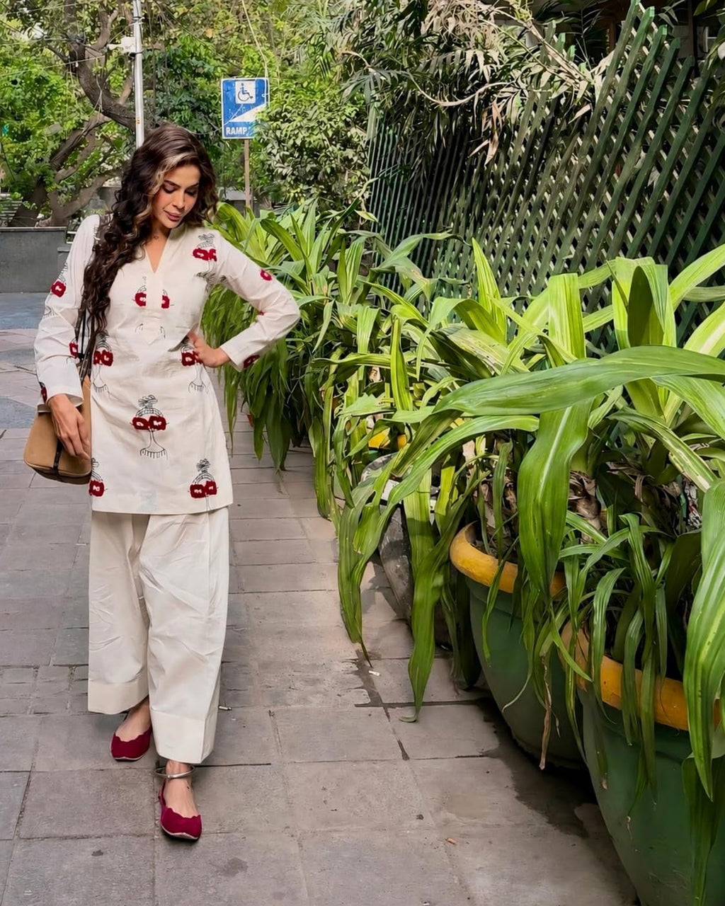 ANNI Designer Farshi Salwar Suit for Women Viscose Embroidered | Co Ord Set for Woman | Straight Kurta Palazzo Outfit Round Neck V Slit Long Sleeve Ethnic Dress Womens Clothing