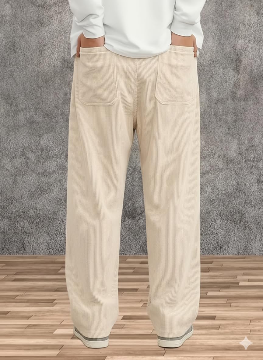 Samfor Men's Comfortable Baggy Corduroy Pants | Relaxed Fit Stretch Waist Trousers for Everyday Wear | Casual Trouser for Man