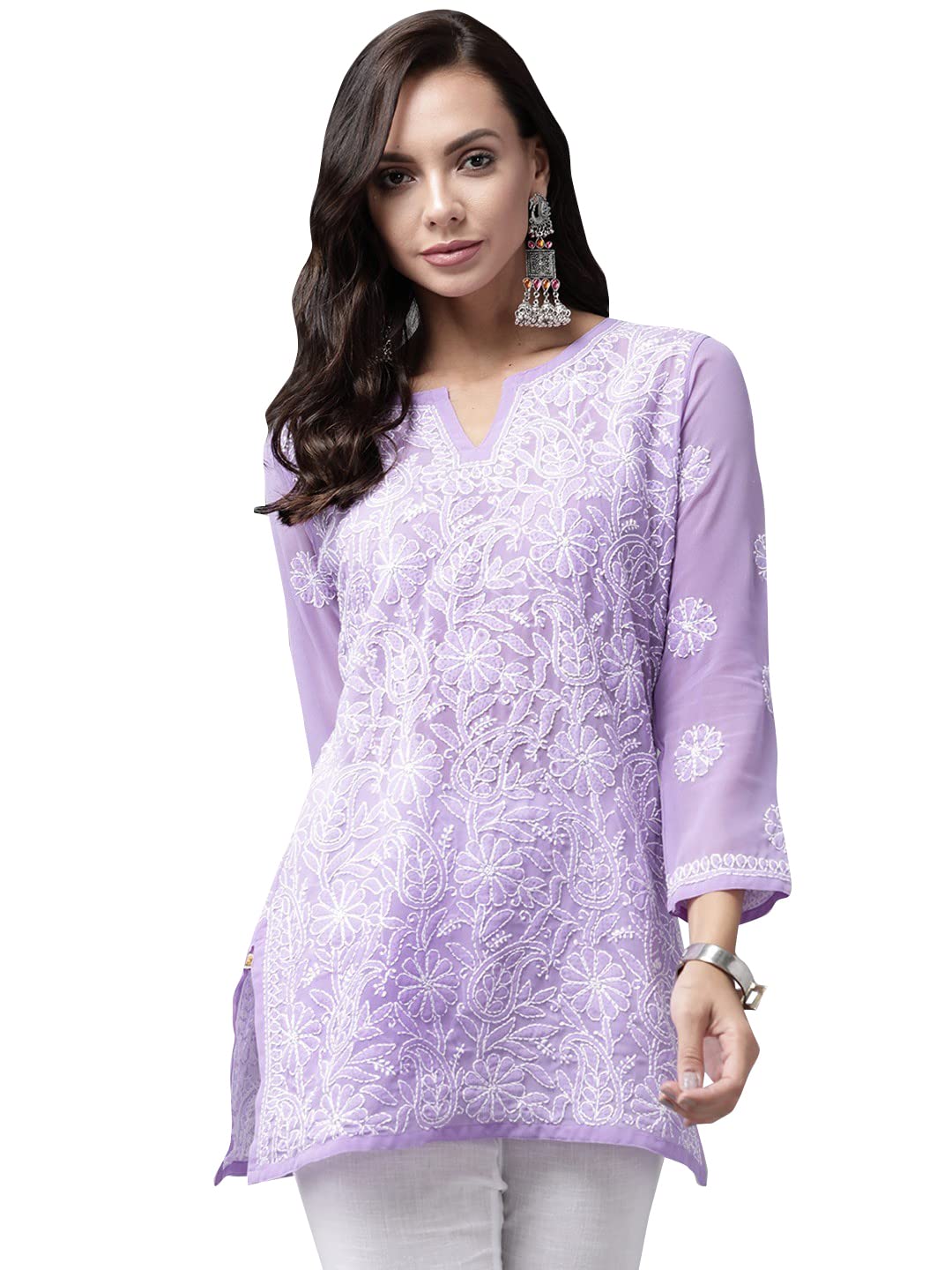 Ada Hand Embroidered Lucknowi Chikankari Georgette Top for Women A911224