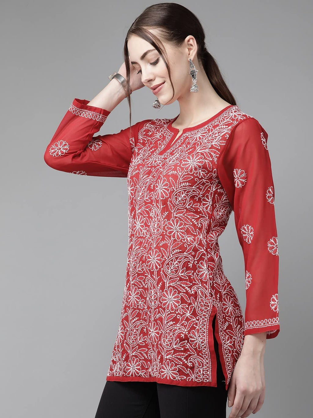Ada Hand Embroidered Lucknowi Chikankari Georgette Top for Women A911224