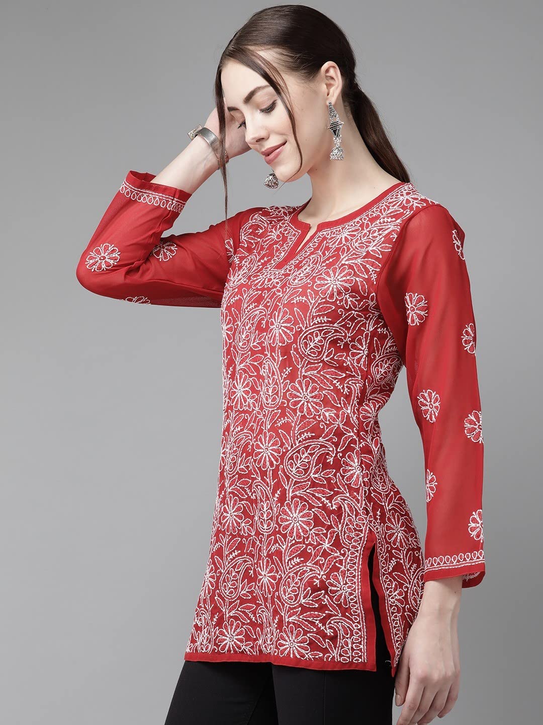 Ada Hand Embroidered Lucknowi Chikankari Georgette Top for Women A911224