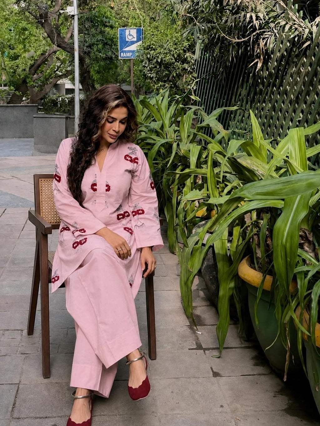 ANNI Designer Farshi Salwar Suit for Women Viscose Embroidered | Co Ord Set for Woman | Straight Kurta Palazzo Outfit Round Neck V Slit Long Sleeve Ethnic Dress Womens Clothing