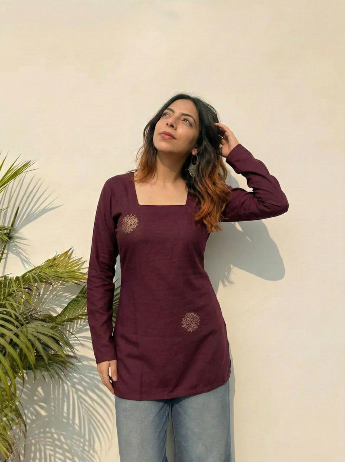 ANNI Designer Women’s Viscose Printed Short Kurti | Straight Fit Ethnic Top with Square Neck | Bell Sleeve Casual Indian Kurta for Office College, Party