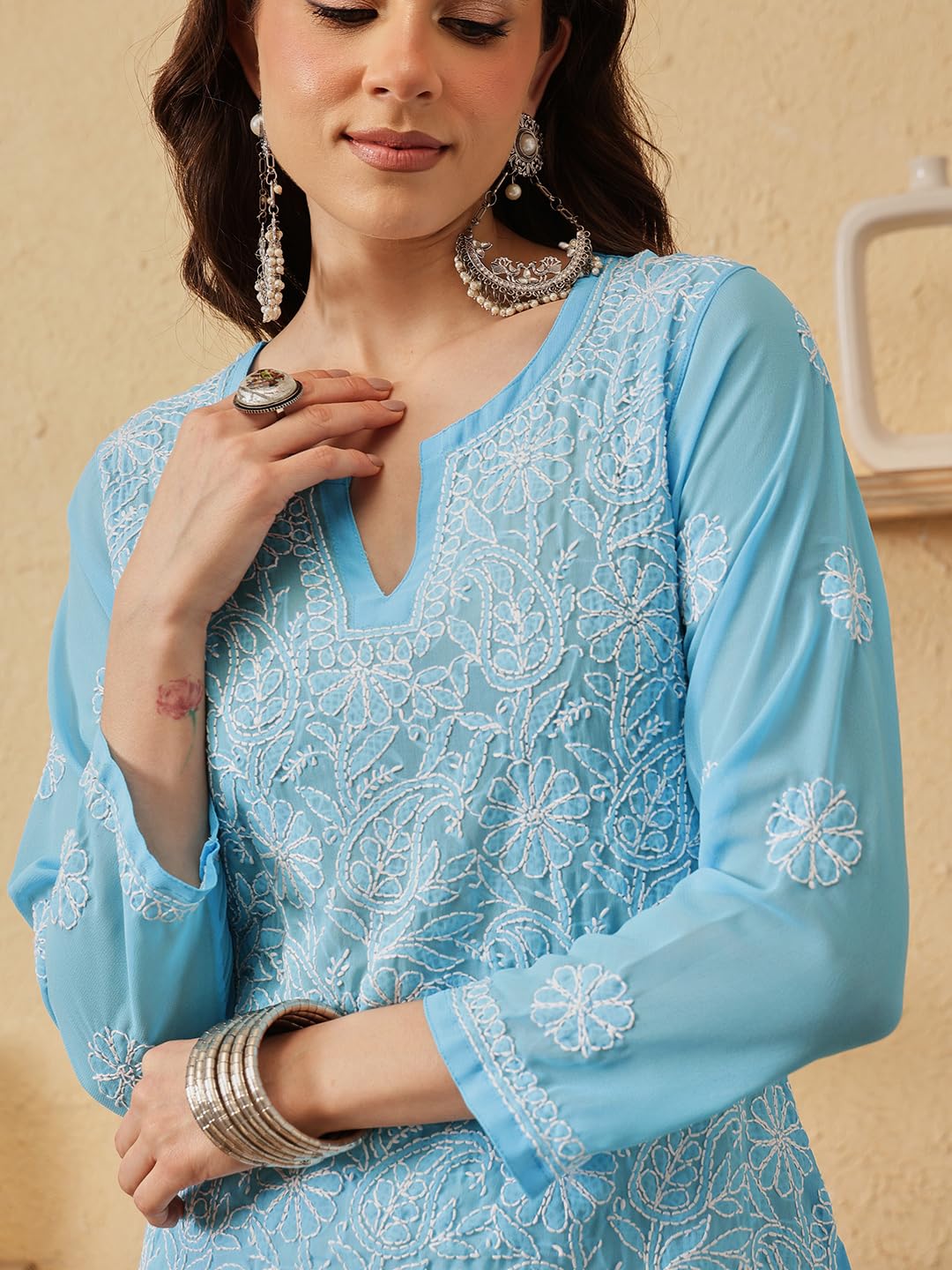 Ada Hand Embroidered Lucknowi Chikankari Georgette Top for Women A911224