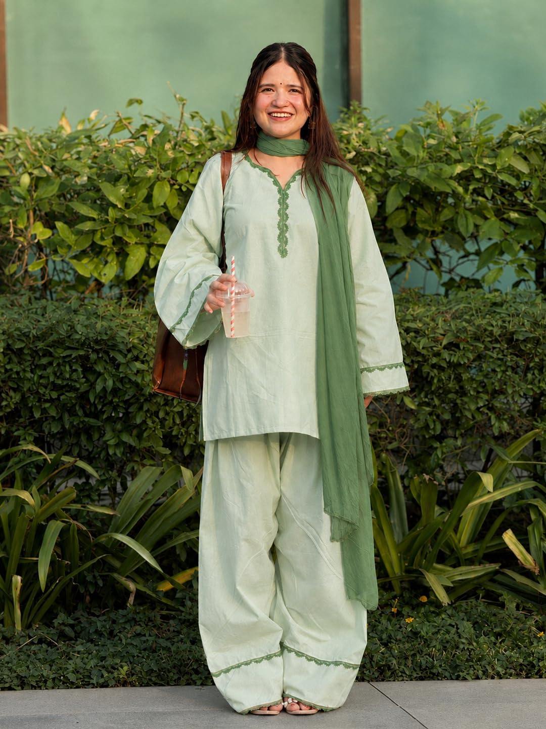 ANNI Designer Cora Cotton Farshi Salwar Suit for Women | Farsi Style Kurti | Farasi Kurta with Dupatta | Parsi Ethnic Dress | Indian Office Party Traditional Clothing Fashion Wear