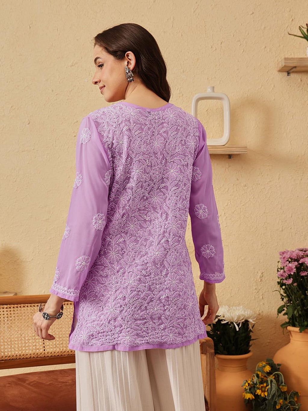 Ada Hand Embroidered Lucknowi Chikankari Georgette Top for Women A911224