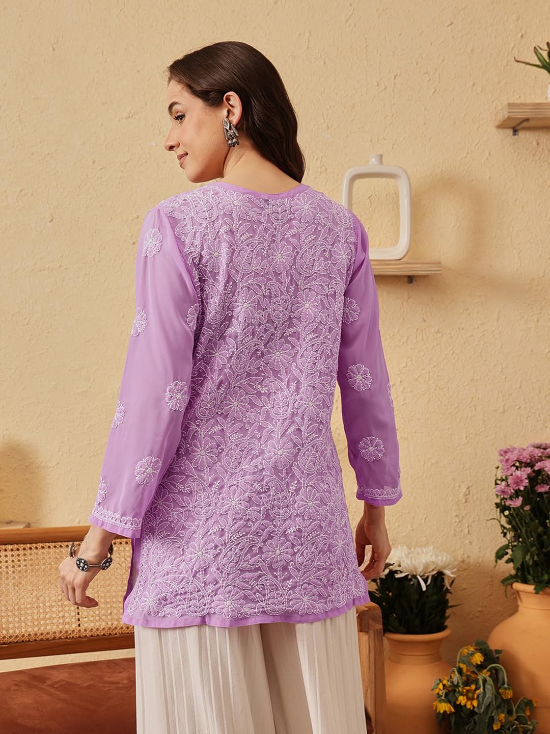 Ada Hand Embroidered Lucknowi Chikankari Georgette Top for Women A911224