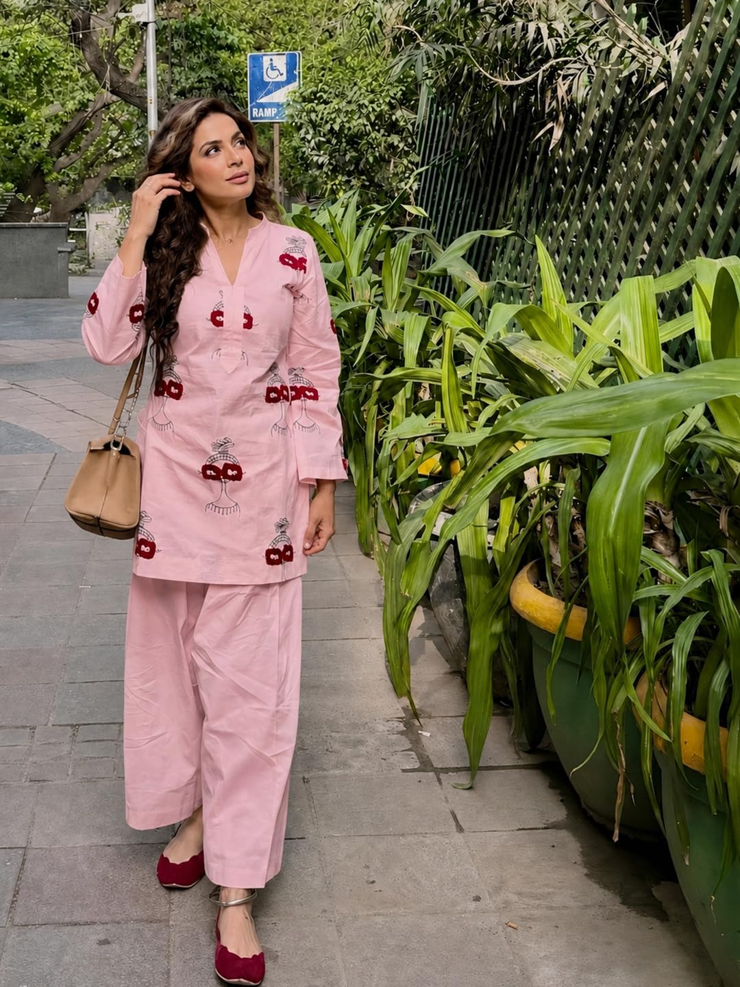 ANNI Designer Farshi Salwar Suit for Women Viscose Embroidered | Co Ord Set for Woman | Straight Kurta Palazzo Outfit Round Neck V Slit Long Sleeve Ethnic Dress Womens Clothing