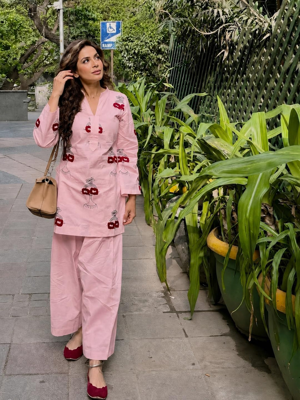ANNI Designer Farshi Salwar Suit for Women Viscose Embroidered | Co Ord Set for Woman | Straight Kurta Palazzo Outfit Round Neck V Slit Long Sleeve Ethnic Dress Womens Clothing