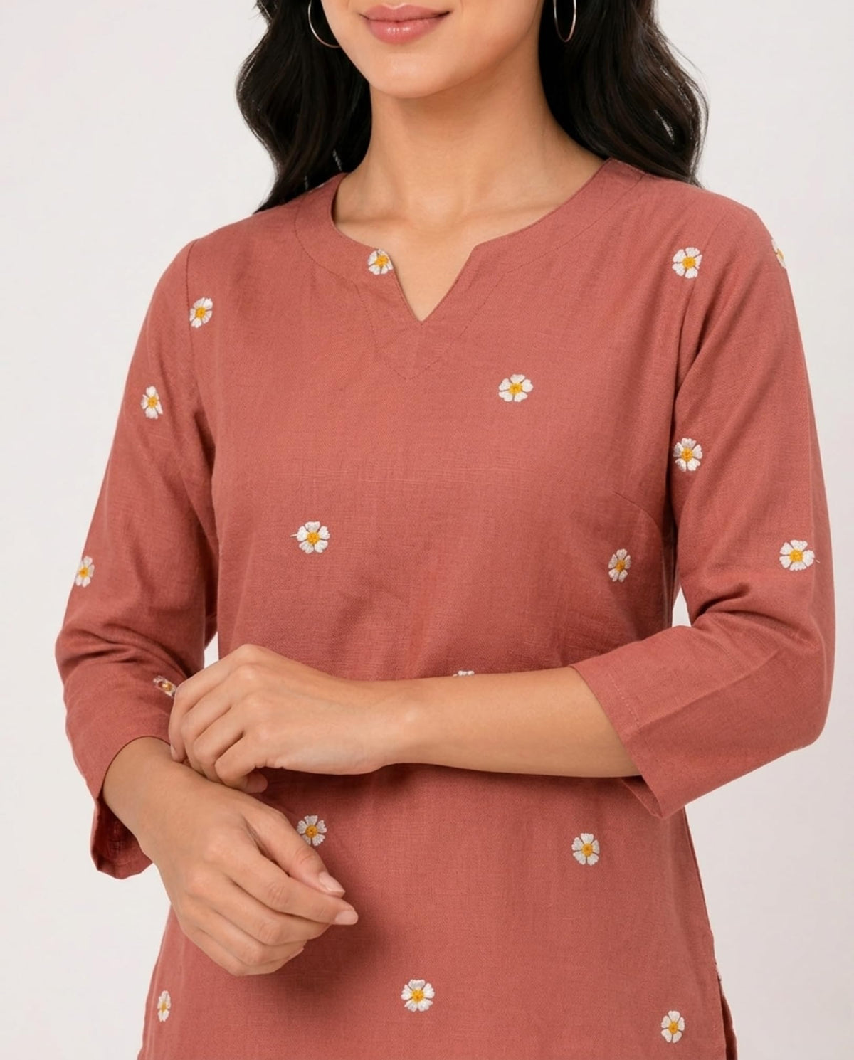 Women Peach Embroidered Cotton Short Kurti | Casual Office & College Kurti Top for Girls