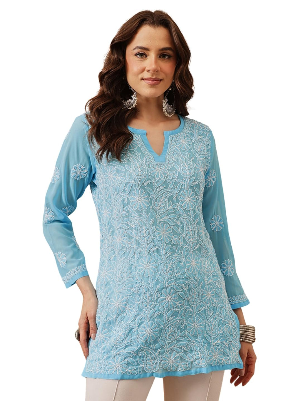 Ada Hand Embroidered Lucknowi Chikankari Georgette Top for Women A911224