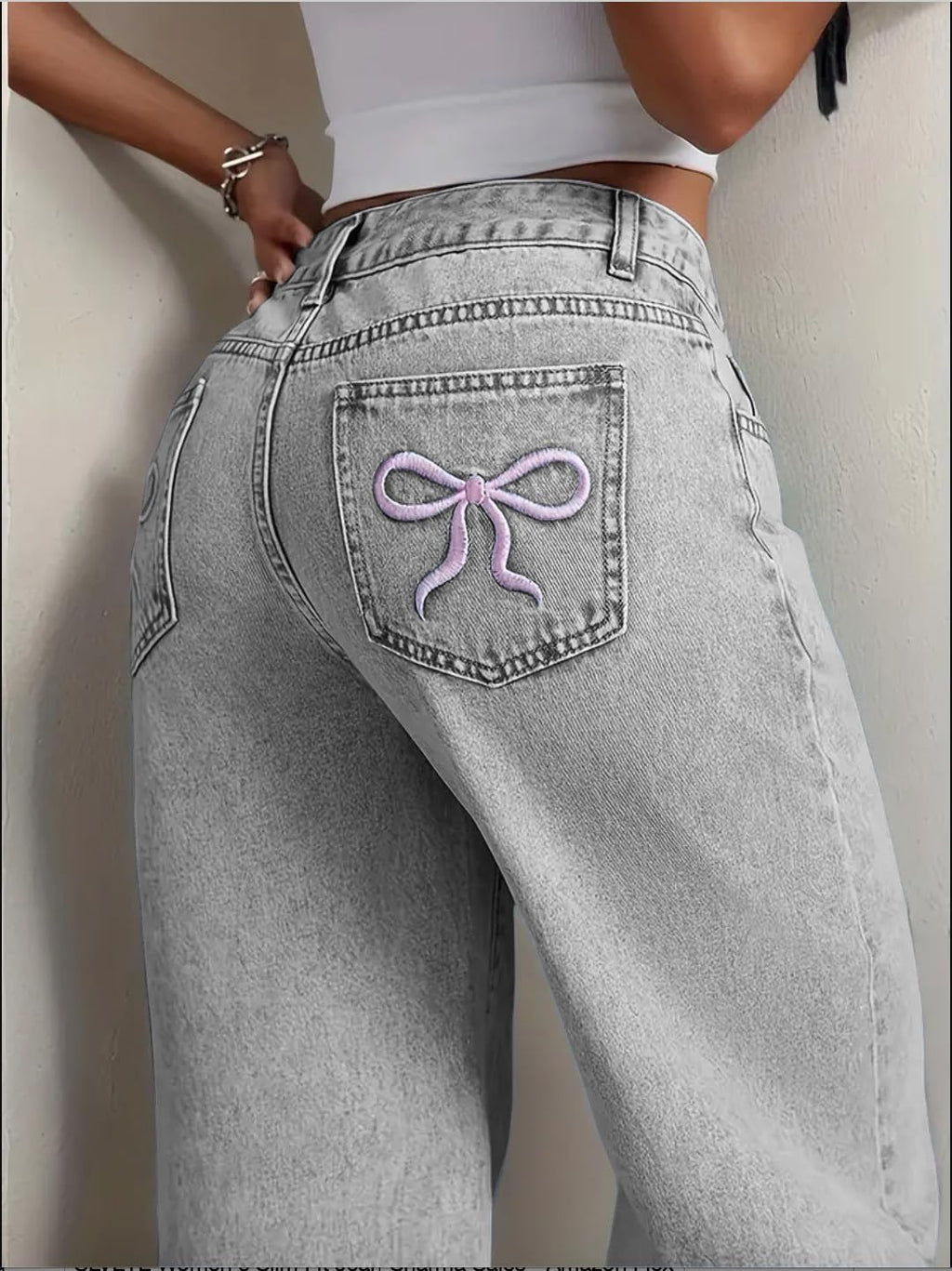 Nifty Women's Denim Stretchable High Waist Light Wash Baggy Jeans || Back Pocket Bow tie Detail