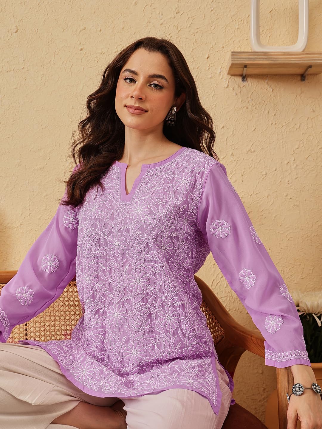 Ada Hand Embroidered Lucknowi Chikankari Georgette Top for Women A911224