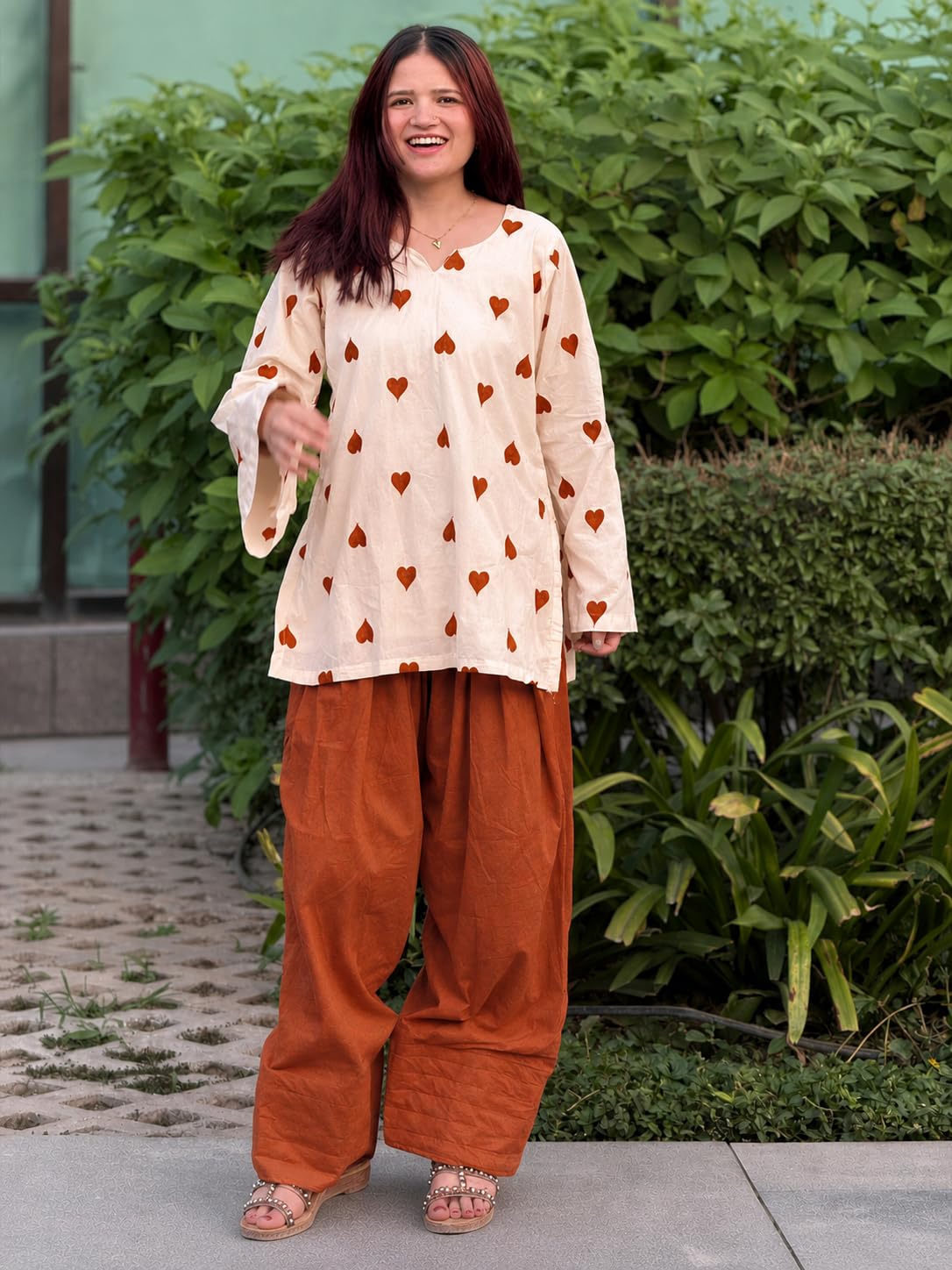GoSriKi Farshi Salwar Suit for Women Viscose Embroidered | Co Ord Set for Woman | Straight Kurta Palazzo Outfit Round Neck V Slit Long Sleeve Ethnic Dress Womens Clothing