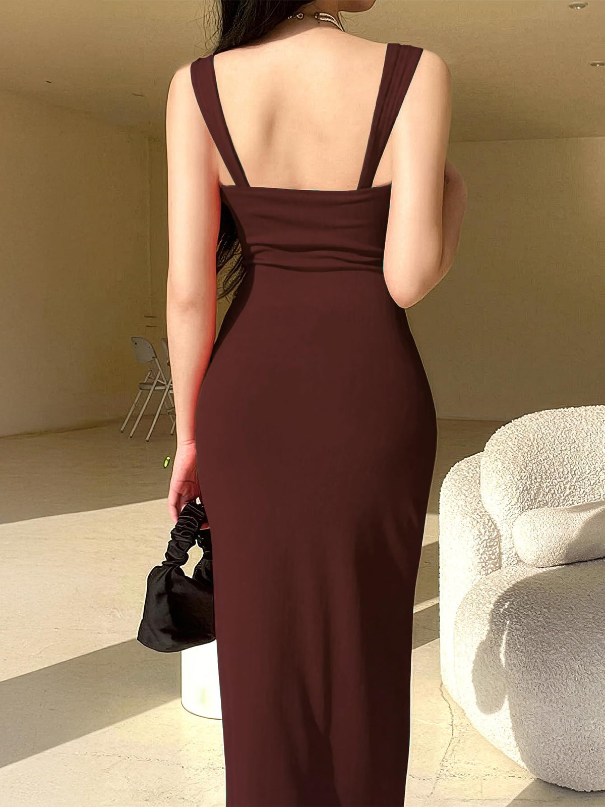 Aahwan Solid Bodycon Square Neck Long Party Dress for Women's & Girl's