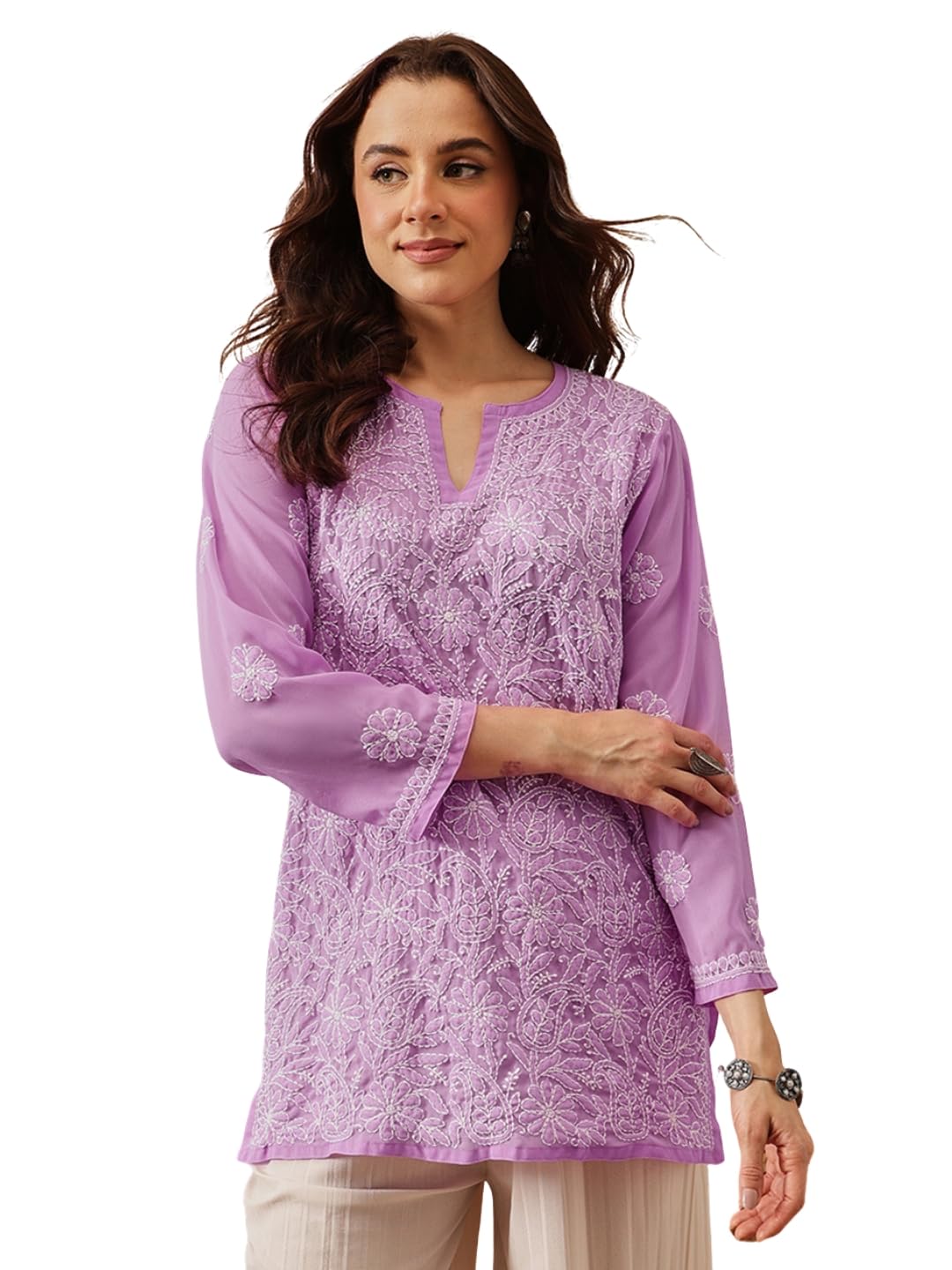 Ada Hand Embroidered Lucknowi Chikankari Georgette Top for Women A911224