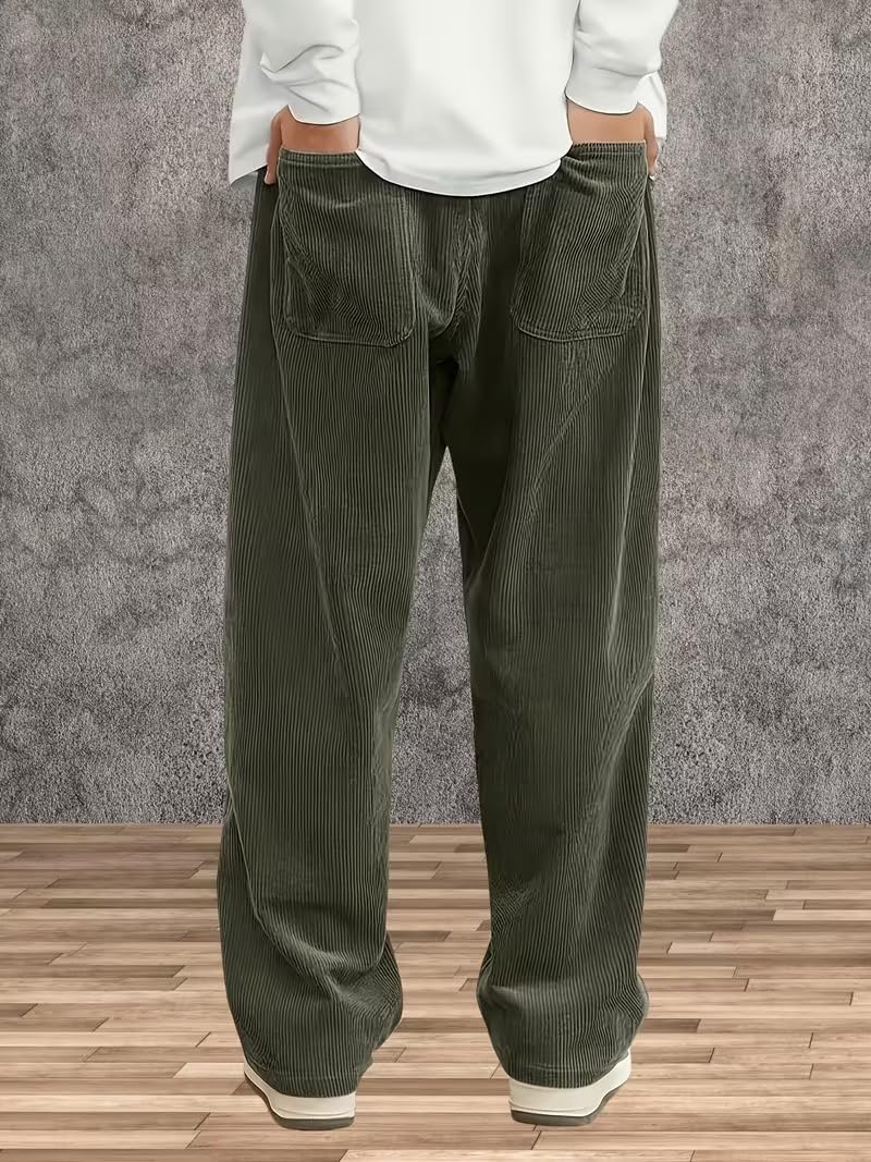 Samfor Men's Comfortable Baggy Corduroy Pants | Relaxed Fit Stretch Waist Trousers for Everyday Wear | Casual Trouser for Man
