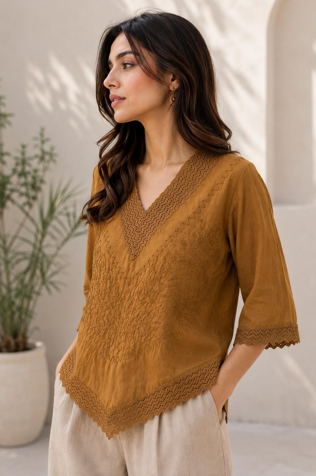 Short Kurti for Women -Embroidered Pure Cotton