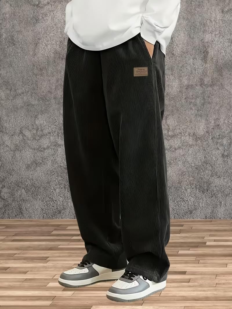 Samfor Men's Comfortable Baggy Corduroy Pants | Relaxed Fit Stretch Waist Trousers for Everyday Wear | Casual Trouser for Man