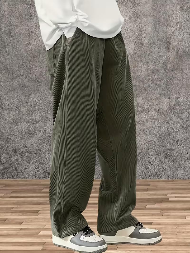 Samfor Men's Comfortable Baggy Corduroy Pants | Relaxed Fit Stretch Waist Trousers for Everyday Wear | Casual Trouser for Man