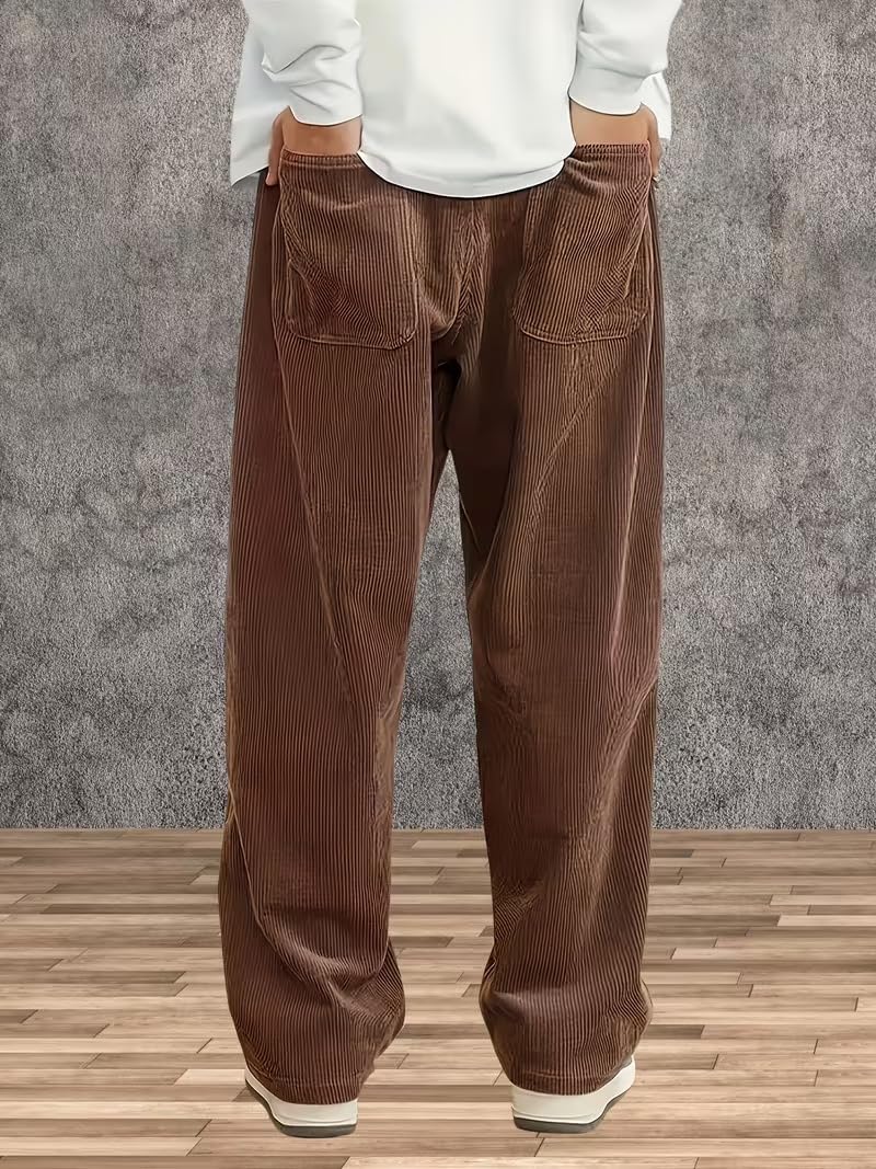 Samfor Men's Comfortable Baggy Corduroy Pants | Relaxed Fit Stretch Waist Trousers for Everyday Wear | Casual Trouser for Man