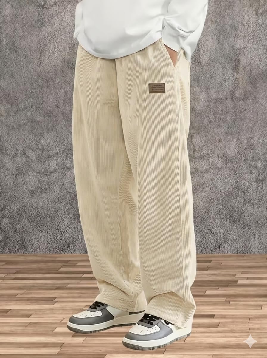 Samfor Men's Comfortable Baggy Corduroy Pants | Relaxed Fit Stretch Waist Trousers for Everyday Wear | Casual Trouser for Man