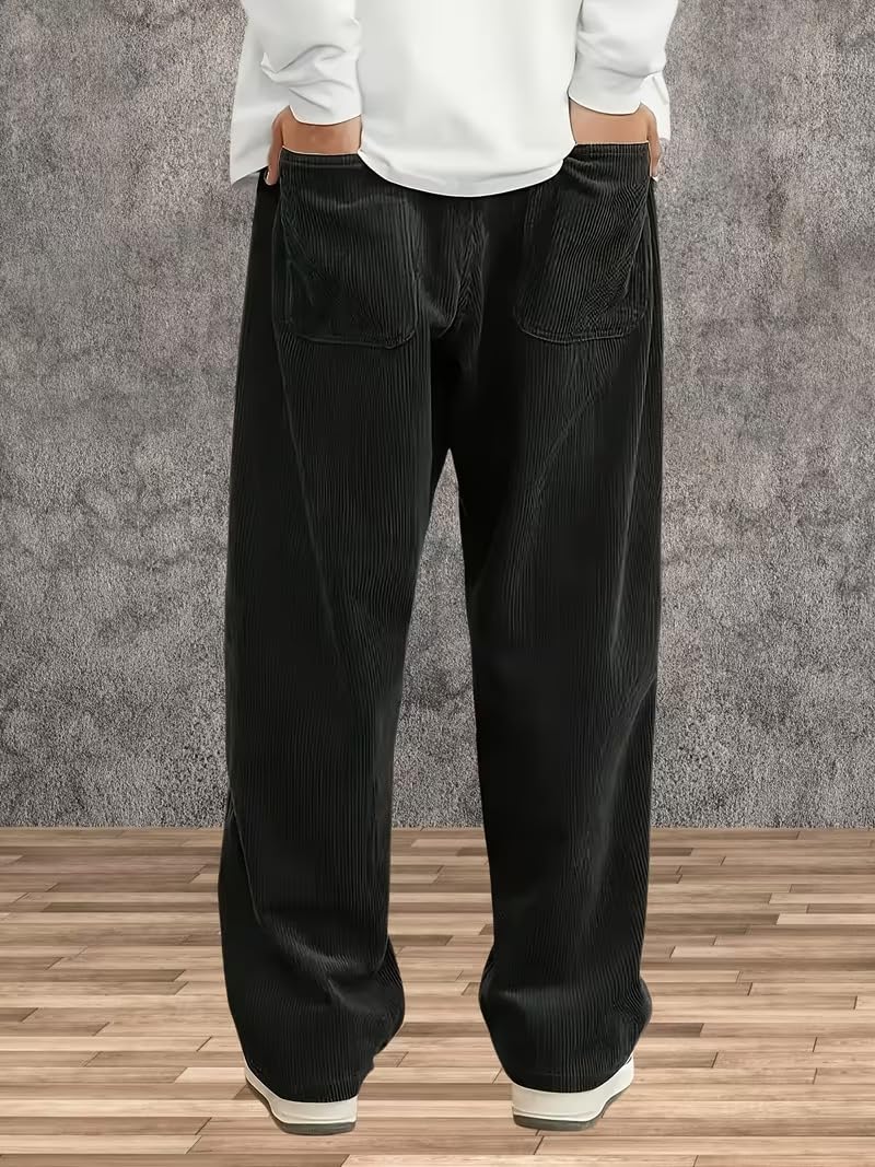 Samfor Men's Comfortable Baggy Corduroy Pants | Relaxed Fit Stretch Waist Trousers for Everyday Wear | Casual Trouser for Man