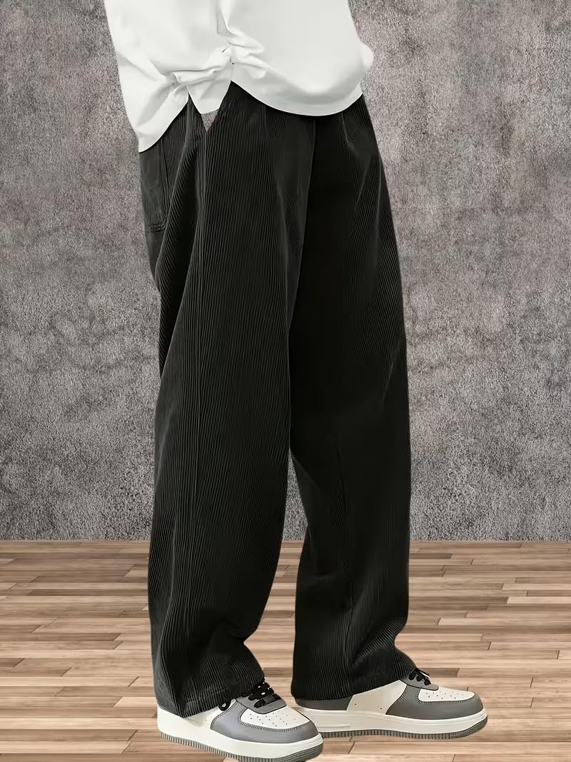 Samfor Men's Comfortable Baggy Corduroy Pants | Relaxed Fit Stretch Waist Trousers for Everyday Wear | Casual Trouser for Man
