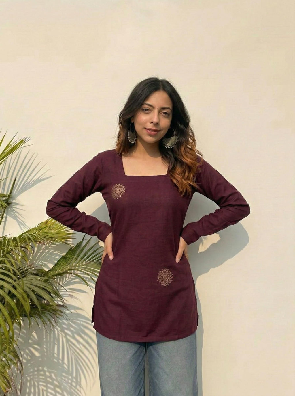 ANNI Designer Women’s Viscose Printed Short Kurti | Straight Fit Ethnic Top with Square Neck | Bell Sleeve Casual Indian Kurta for Office College, Party