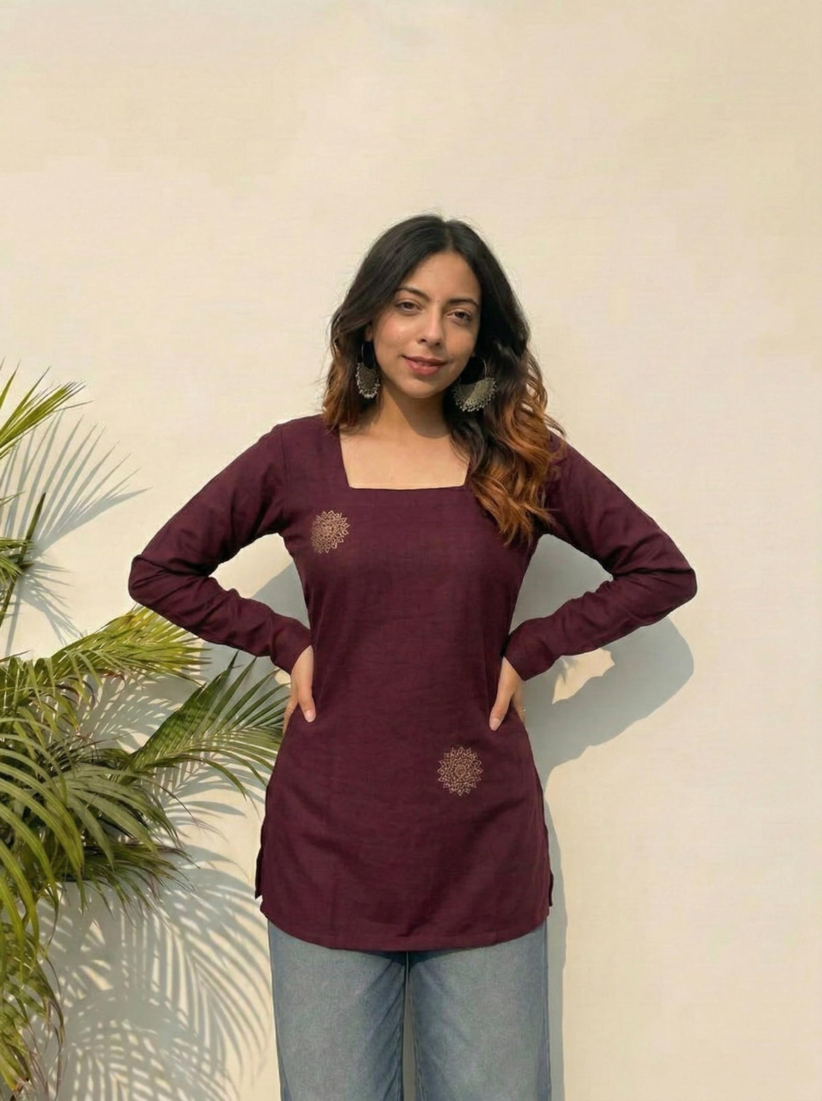 ANNI Designer Women’s Viscose Printed Short Kurti | Straight Fit Ethnic Top with Square Neck | Bell Sleeve Casual Indian Kurta for Office College, Party