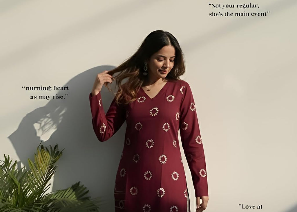 SAICHA Women's Rayon Printed Long Kurti, Black, Full Sleeve, Ankle Length
