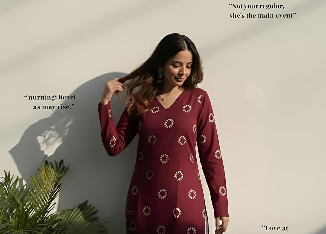 SAICHA Women's Rayon Printed Long Kurti, Black, Full Sleeve, Ankle Length