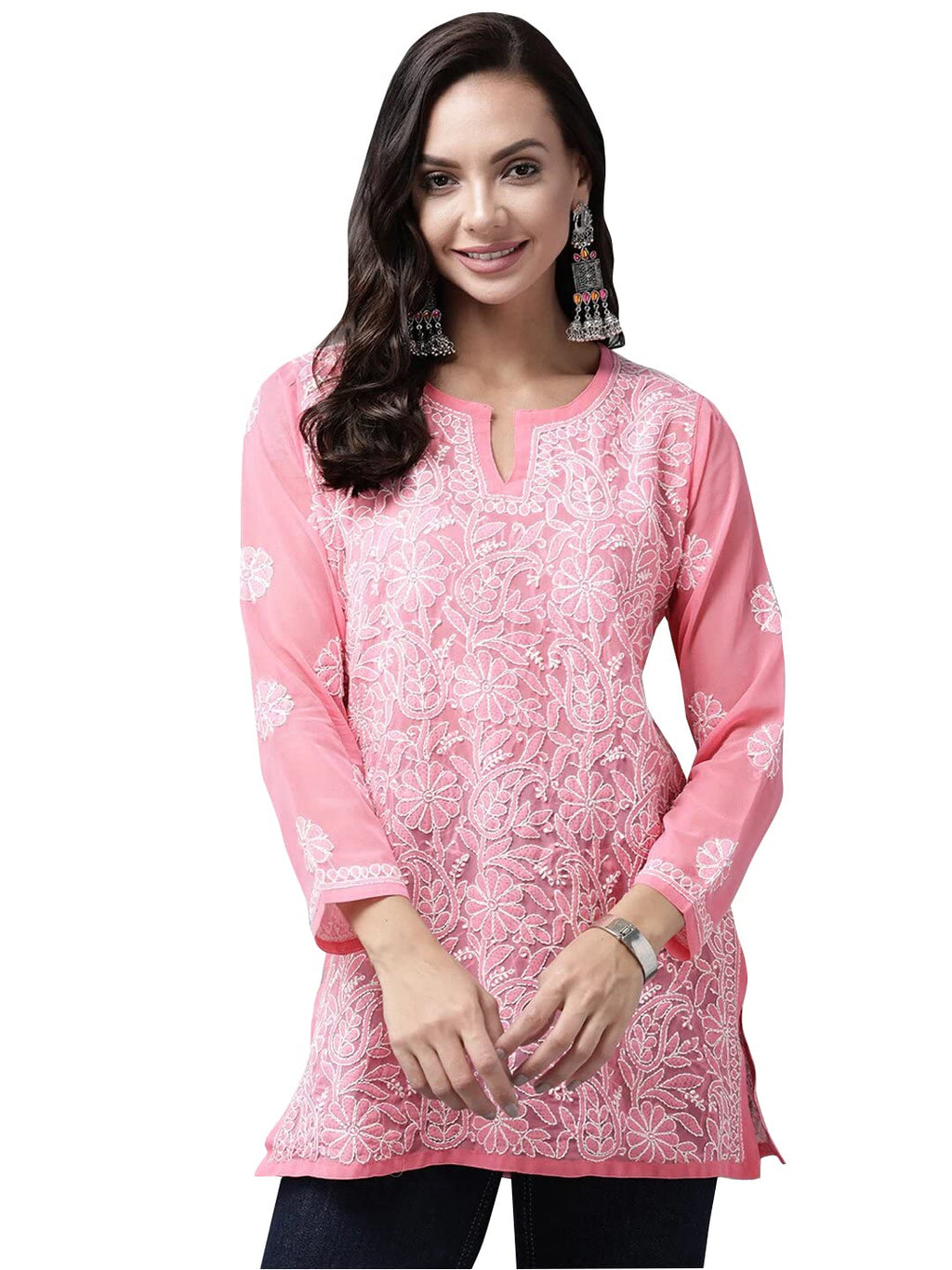 Ada Hand Embroidered Lucknowi Chikankari Georgette Top for Women A911224