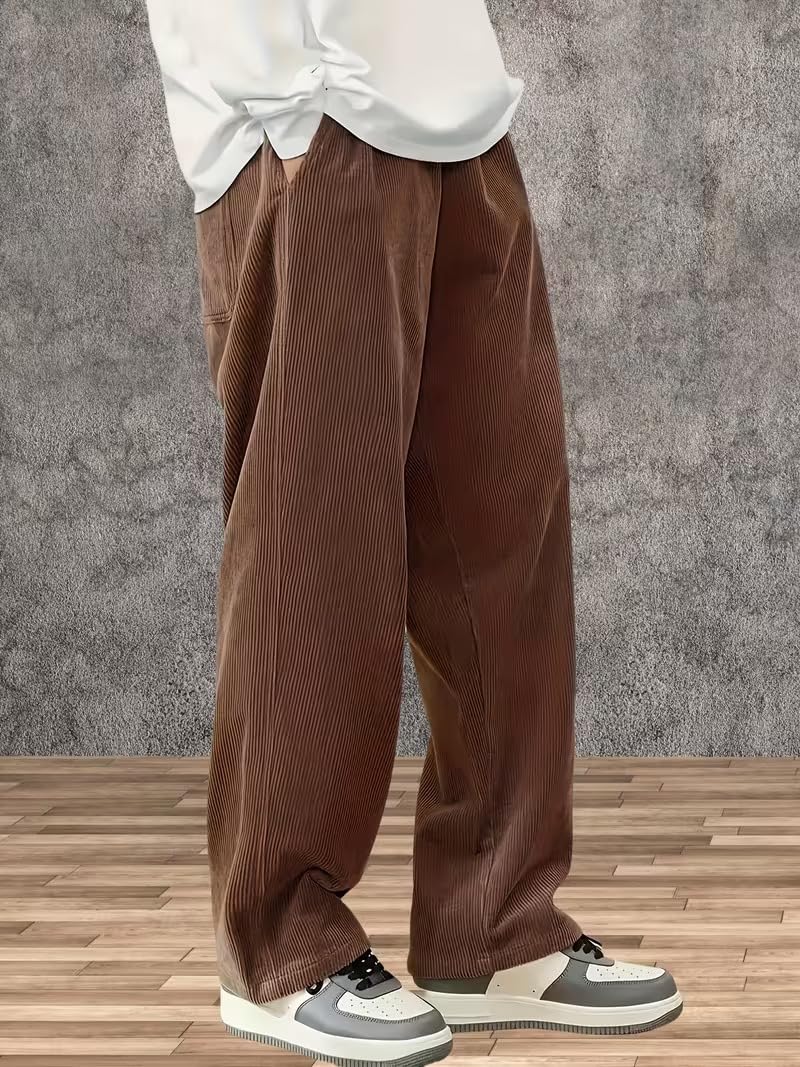 Samfor Men's Comfortable Baggy Corduroy Pants | Relaxed Fit Stretch Waist Trousers for Everyday Wear | Casual Trouser for Man