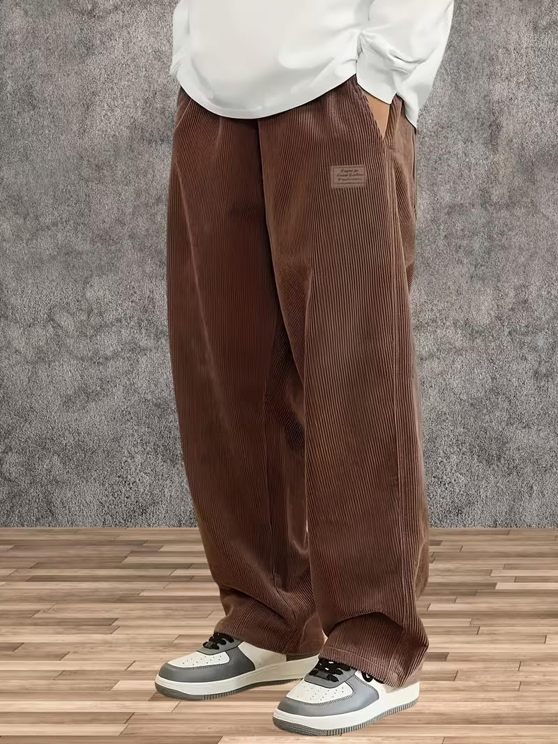 Samfor Men's Comfortable Baggy Corduroy Pants | Relaxed Fit Stretch Waist Trousers for Everyday Wear | Casual Trouser for Man