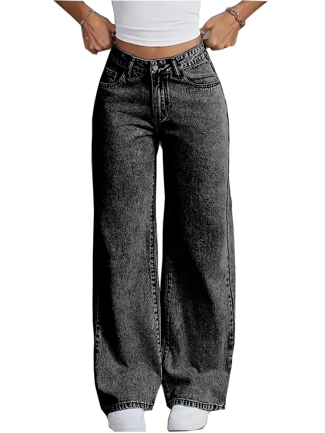 Nifty Women's Denim Stretchable High Waist Light Wash Baggy Jeans || Back Pocket Bow tie Detail