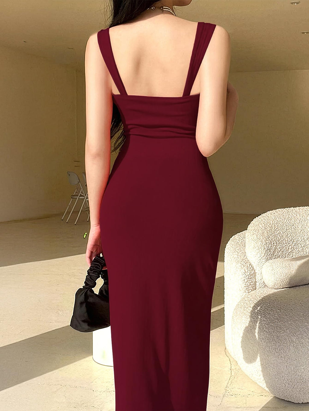 Aahwan Solid Bodycon Square Neck Long Party Dress for Women's & Girl's